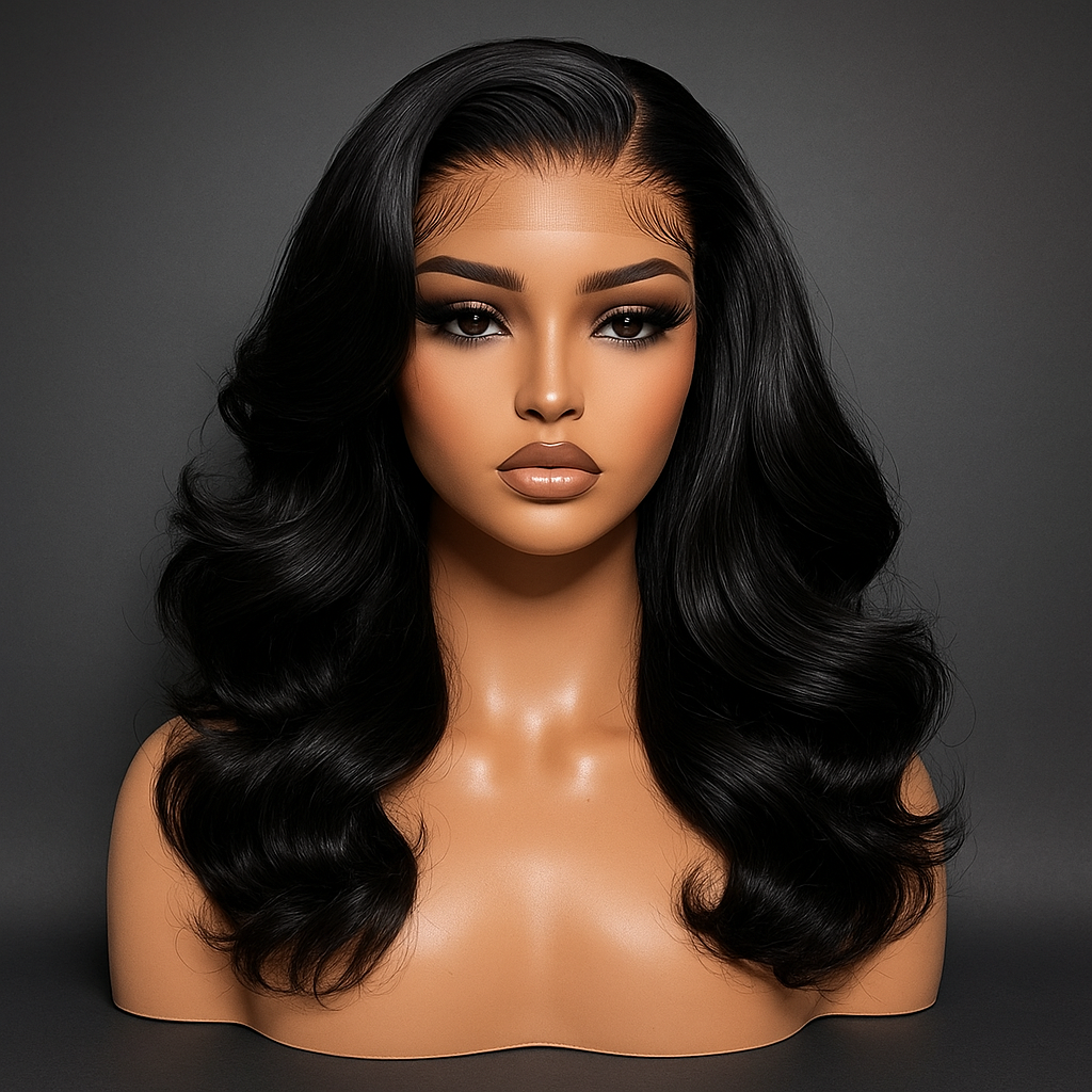 Black Glam Wave Lace Front Wig – 14” Luxury Volume & Shine