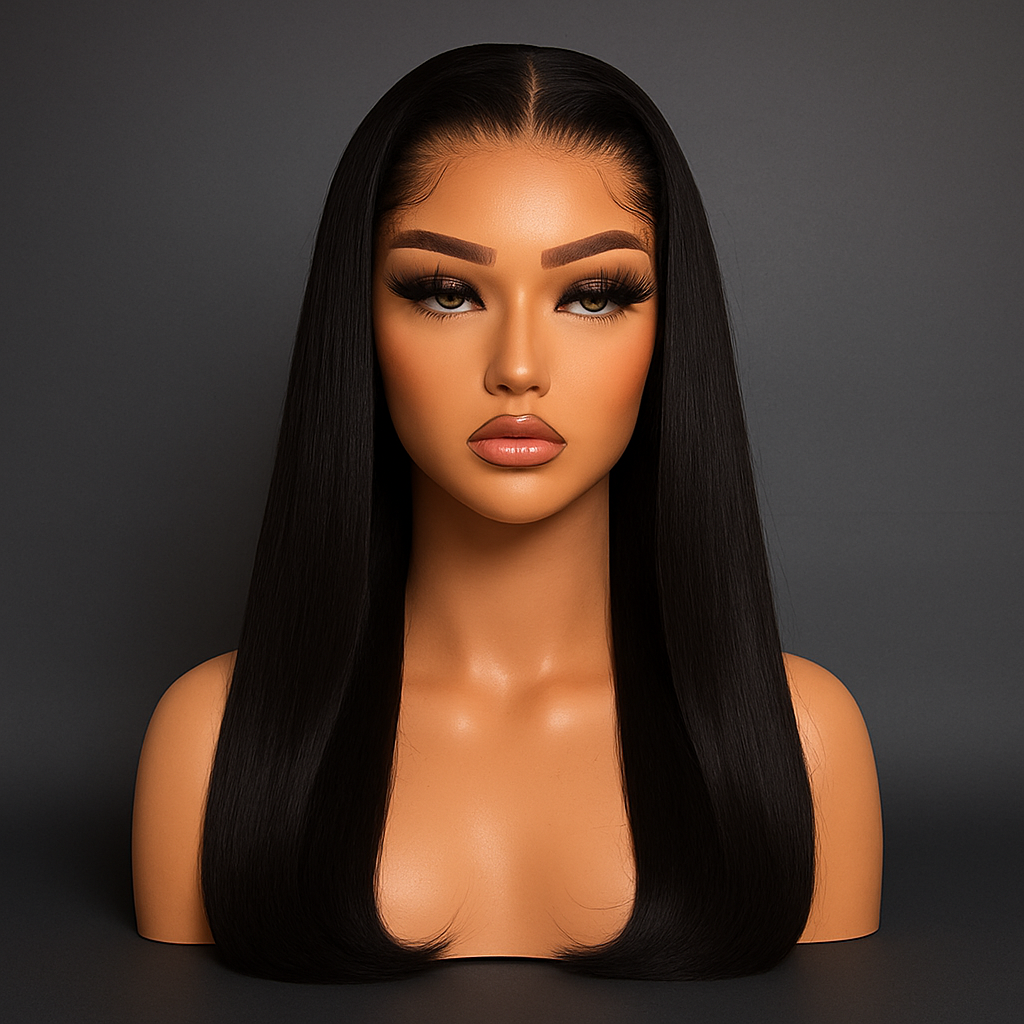 Silky Straight Lace Front Wig – 28” Natural Black Sleek Style