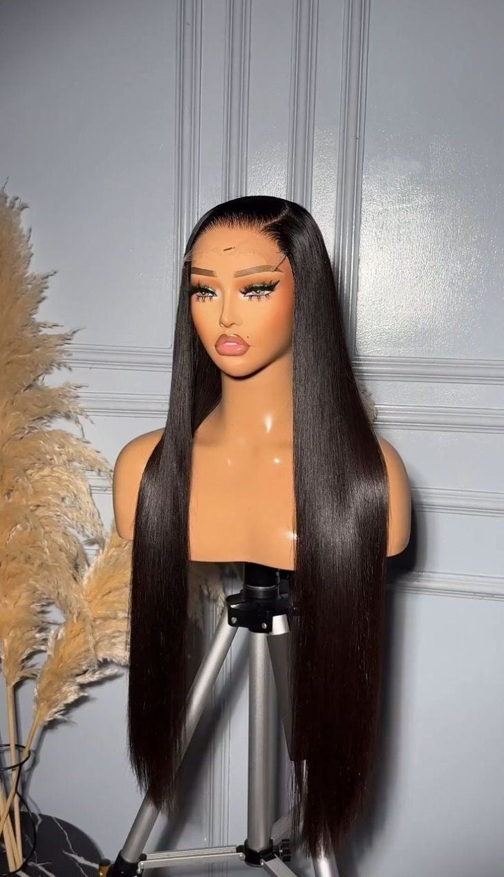 Silky Straight Lace Front Wig – 28” Natural Black Sleek Style