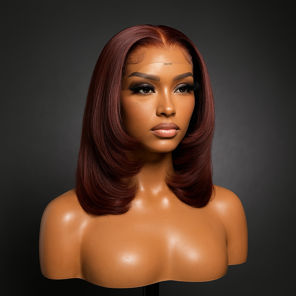 Auburn Sleek Bob Lace Front Wig – 12” Chic & Stylish